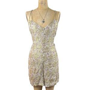 Boho MNG Mango Floral Romper Metallic Gold Shimmer Women L Contemporary